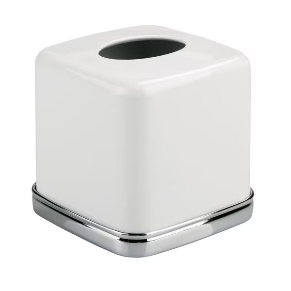 York Bath Chrome Silver/White Steel Tissue Cover, Interdesign, Mfr#: 74131